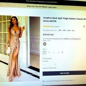 Formal Surprise Neck Split Thigh Gold Sequin Maxi Cami Dress  - SIZE SMALL